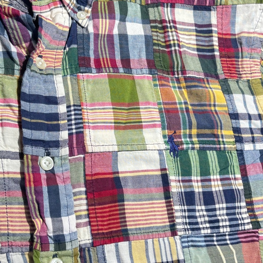VTG Polo Ralph Lauren Patchwork Button Down Shirt Madras Multicolor Preppy XL - Picture 9 of 12